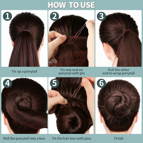 FANDAMEI 6 PCS Hair Bun Makers for Kids, 10 Invisible Bun Nets for Ballet Girls, 3PCS Extra Small 3PCS Small Donut Buns for Hair Kids, Bun Makers Hair Nets for Buns with 5 Elastics 20 Pins (Brown) - Image 7