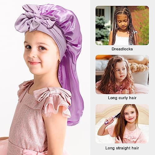 AWAYTR Kids Bonnets for Girls - Satin Long Hair Braid Bonnet for Sleeping - Image 3