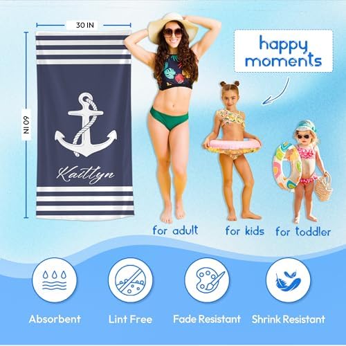 JML Personalized Beach Towel with Name, Custom Anchor Beach Towel, Customized Microfiber Pool Towel, Quick Dry & Absorbent Swim Towel for Adult,Anniversary, Birthday, Summer Holiday,Vacation - Image 3