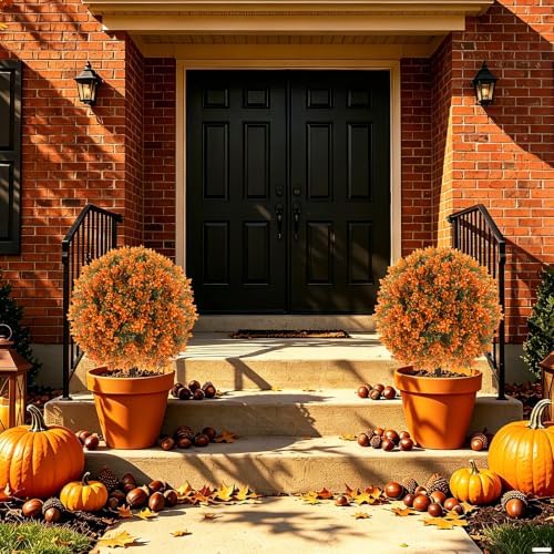 Artificial Boxwood Topiary Ball Trees with Ground Spike, Fall UV-Resistant Fake Shrubs Plants Trees for Outdoors Decor, 2 Pack Artificial Bushes for Home Front Door Offices - Image 2