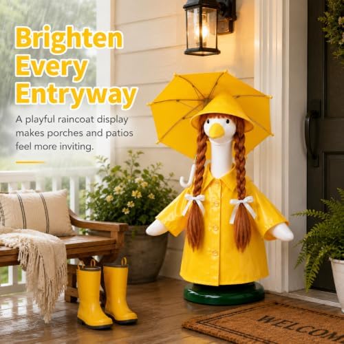 Yellow Raincoat Porch Goose Outfit, Wig & Umbrella Set, 4-Piece Kit - Image 2