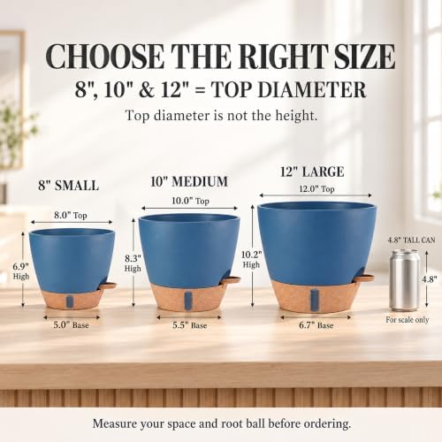 12/10/8 inch Plant Pots, Large Plastic Self Watering Planters - Image 2