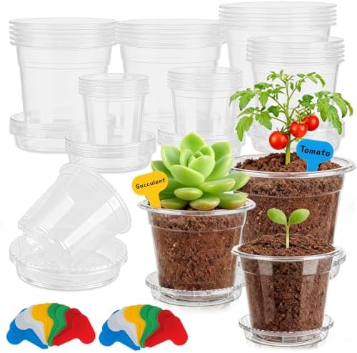 3/4/5/6/7 Inch Clear Nursery Pots with Drainage Holes, Saucers, Plant Tags by FDKYOEK