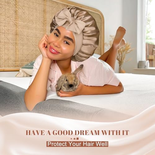 CHLINS Double Layer Satin Bonnet for Sleeping, Hair Bonnet for Curly Hair - Image 6