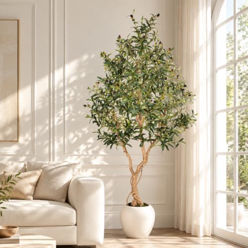 7ft Artificial Olive Tree with Tall Exquisite Planter Realistic Faux Olive Tree with Thick Trunk and Lifelike Leaves - Large Fake Olive Tree for Home Living Room Office Decor - Image 2