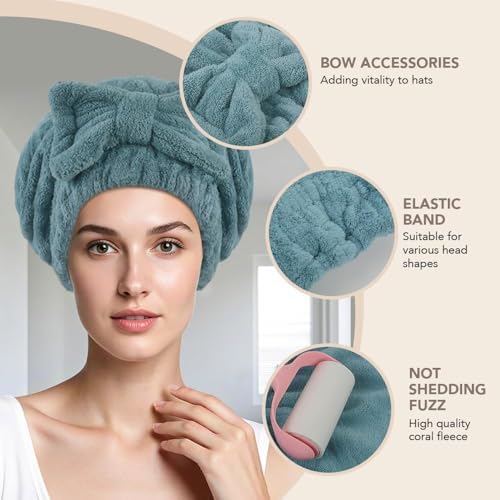 SUNLAND Large Microfiber Hair Drying Caps with Bow Knot 2 Pack Green - Image 3