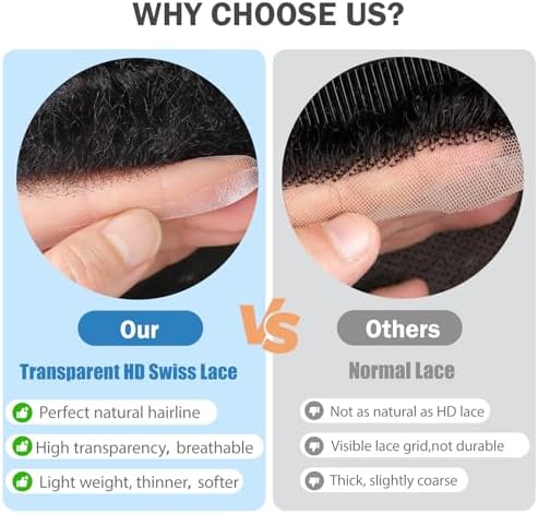 Afro Curly Toupee Men's Wigs for Black African American Male Hair Unit Black 4MM Curly Afro Mans Weave Hairpiece1# Jet Black Invisible HD Swiss Lace Replacement Systems 8x10 Real Human Hair - Image 6