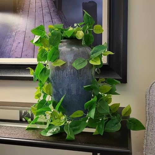 BLEUM CADE Fake Hanging Plants, 2pcs Artificial Pothos Vines Faux Plants Greenery for Wall Home Living Room Office Indoor Outdoor Decor (No Baskets) - Image 3