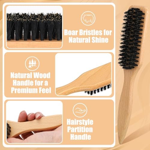 Boar Bristle Hair Brush, Slick Back Hair Brush, Hair Wax Stick and Spray Bottle for Women Men Sectioning Smoothing Parting Flyaways Hairs - Image 3