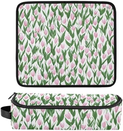 Hair Tools Travel Bag with Heat Resistant Mat 2-in-1 Hot Tools Travel Bag Organizer Flat Curling Iron Travel Case for Straightener Small Tulips Pink - Image 3