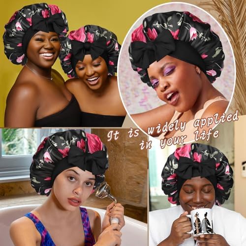 Satin Bonnet Silk Bonnet for Sleeping Silk Sleep Cap Double Layer Hair Bonnet with Elastic Tie Band for Curly Hair Night Cap - Image 7