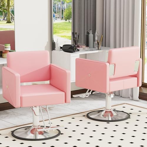 LOUVIXA Barber Salon Chairs for Hair Stylist, Height Adjustable Hydraulic Salon Chair, 360 Degrees Rotation, Multi-Function Shampoo Chair for Home Barbershop, Pink - Image 2