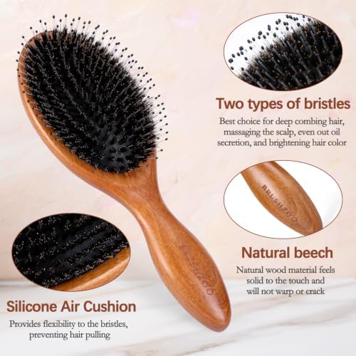 Hair Brush for Women Men Kid, Boar Bristle Hairbrush for Curly Fine Straight Hair Deangling Smoothing Massaging wiith Boar & Nylon Bristle - Image 2