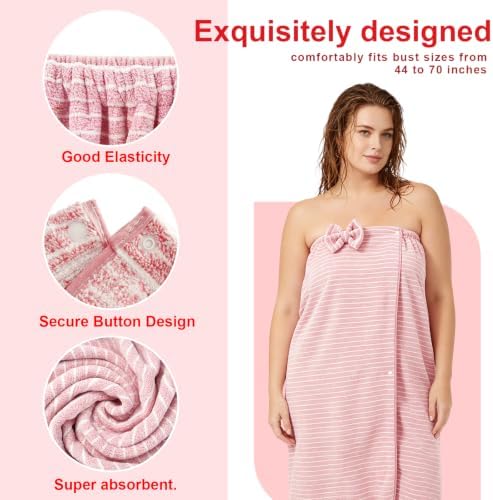 Oversized Bath Towel Wrap for Women Plus Size with Hair Dry Towel Set Microfiber Soft Absorbent Body Wrap with Button Design for Shower, Spa, Beach, Latte Stripe (XL-2XL) - Image 4