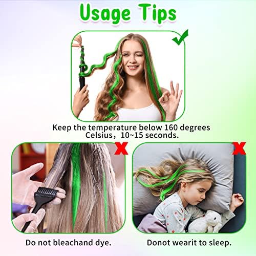 Kyerivs 24PCS Green Accessories Colored Clip in Hair Extensions for Girls 20Inch Rainbow Straight Synthetic Hairpieces for Girls Party Highlights Colorful Hair Halloween Gifts for Women Easter Gifts - Image 5