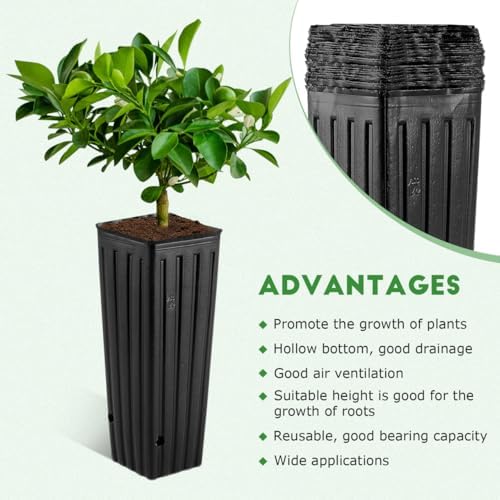 Tree Pots 50 Pcs, 11.2 Inch Deep Nursery Pots with Drainage Holes, Plastic Plant Containers for Citrus Seedlings, Vegetables and Garden Use - Image 2