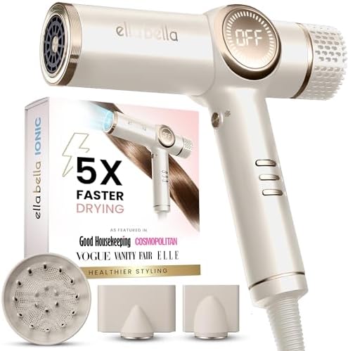 ELLA BELLA® Ionic Hair Dryer with Diffuser - Negative Ion Blow Dryer, Quiet by ellabella