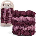 Kitsch Ruched Lace Hair Scrunchies For Women – Cherry Lacquer & Dusty Pink by Kitsch