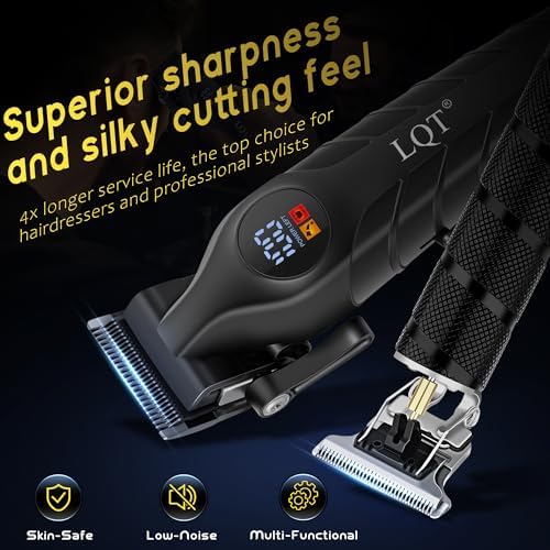 Men's Professional Cordless Hair Clippers & Trimmer Kit, 4-in-1 Electric Shaver Set with LED Display, Waterproof Body Groomer, Nose Trimmer & T-Blade for Bald Head, Full Barber Kit (Black) - Image 2