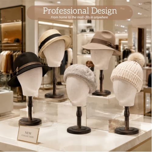 Peohud 21 Inch Mannequin Head, Canvas Wig Stand with Head, Linen Dome Model Head with Detachable Wood Stand for Hats, Caps, Headdress, Wig Making, Headband Display - Image 7