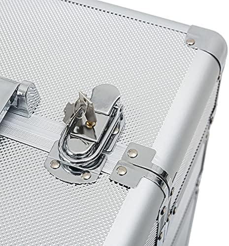 4 in 1 Rolling Makeup Train Case, Professional Aluminum Makeup Travel Organizer Cosmetic Case, Cosmetology Caboodle Case on 360° Wheels, Beauty Storage Luggage Lockable(Silver) - Image 7