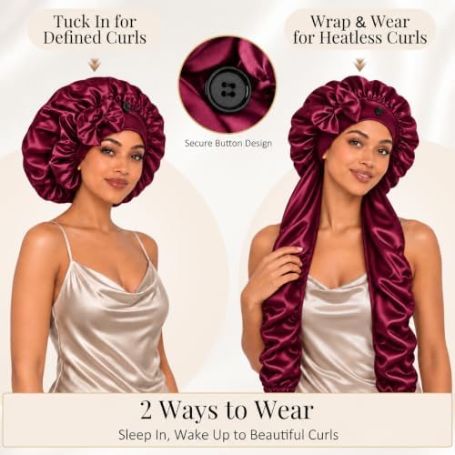 Bonnet for Braids Long Hair Double Layer Silk Satin Bonnet Bounce Curl Caps Women Sleeping Samurai Wrap Hair Hose Cap 2 in 1 - Image 4