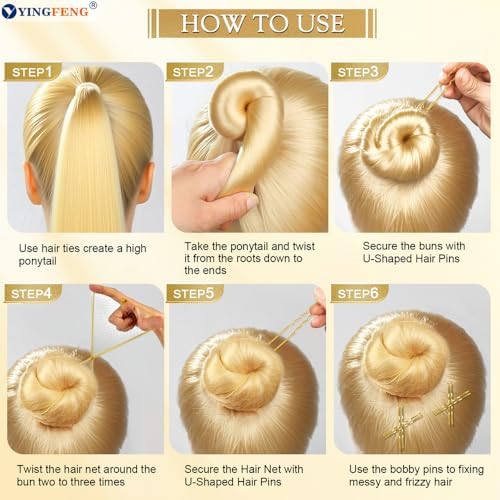 510PCS Blonde Bobby Pins Hair Pins Kit with Hair Net, YINGFENG Includes 100 Bobby Pins for Women, 100 U Shaped Buns Hair Clips, 300 Hair Bands and 10 Blonde Hair Nets, Dance competition must haves - Image 5
