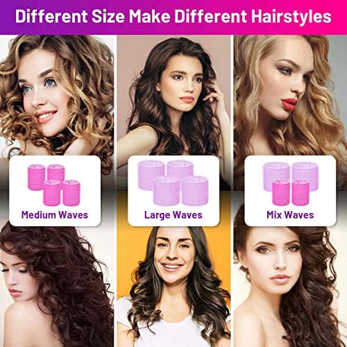 Self Grip Hair Rollers Curlers 16 Pcs Set with 8Pcs Hair Rollers 2 Sizes (4 Jumbo & 4 Large) and 8 Pcs Hair Clips for Long Medium Short Thick Fine Thin Hair Volume - Image 3