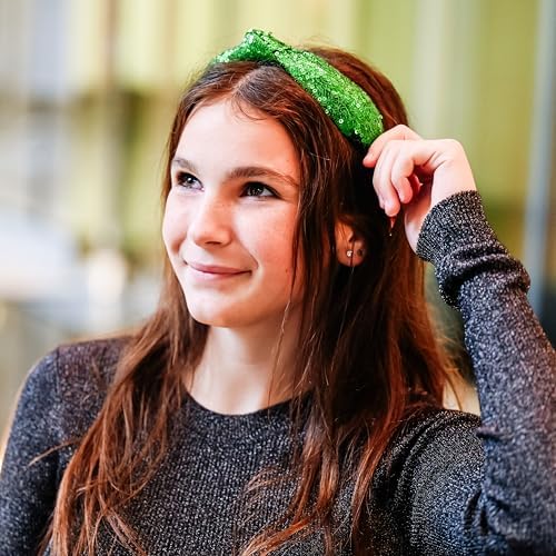 FROG SAC St. Patrick's Day Knot Headband for Girls, Green Sequin Knotted Hair Band Accessories for Kids, Sparkly Iridescent Little Girl Headbands for Children, Cute Sparkle Head Band - Image 7