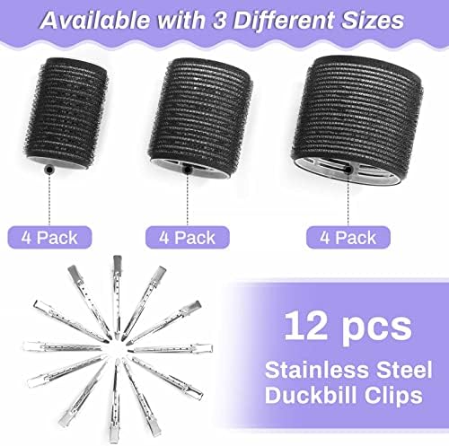 Self Grip Hair Rollers and Curlers Set - 24 Pieces with 3 Sizes (4 Jumbo, 4 Large, 4 Medium) and 12 Clips for Long, Short, Thick, Fine Hair Styling - Image 3
