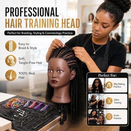 100% Real Hair Mannequin Head for Braiding Curling Styling Cosmetology Practice Doll Stand Human hair with Clamp Wig Tools for Kids Adults (16 Inch) - Image 4