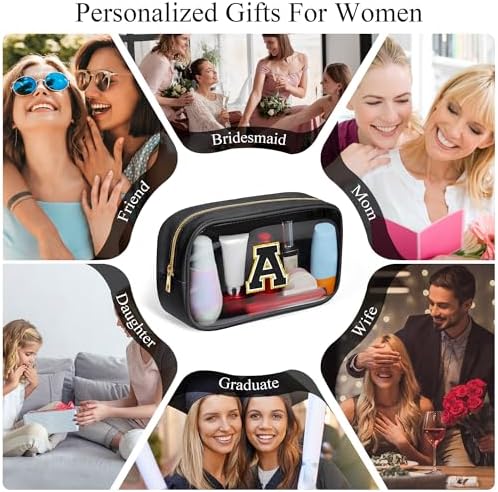 YOOLIFE Initial Makeup Bag Travel Toiletry Bag Clear Makeup Bag Cosmetic Bags Travel Essentials Gifts for Girls Teen Girlfriend Teacher Birthday Birthday Gifts for Kids Black Graduation Gifts A - Image 6