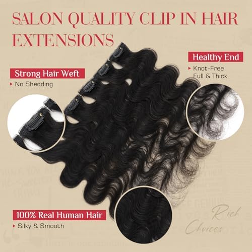 Rich Choices Short Clip In Hair Extensions Real Human Hair-Wave/Curly 6 Pcs Single Clip Hairs Extensions For Women-Mini Seamless Clips Hairpieces for Thin Hairs-10 Inch #1B Natural Black - Image 3
