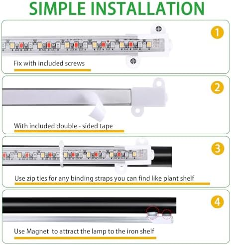 RWNTAO Four Strip Growing Lamp for Indoor Plants, Red & Blue & Yellow Full Spectrum LED Grow Light Strips with Auto ON/Off 3/9/12H Timer,10 Dimmable Levels for Green House Succulent (13 in) - Image 5