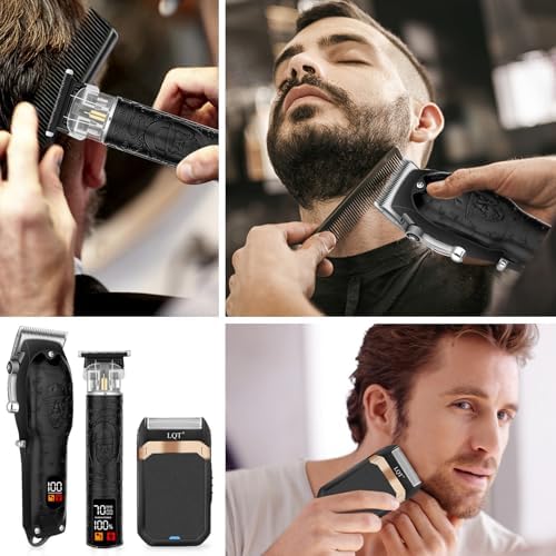 Professional Hair Clipper Set for Men Electric Shaver Razor Cordless Hair Cutting Barber Clippers Beard Trimmer Men’s Grooming Kit Gifts for him (Black) - Image 6