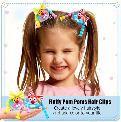 MIUPOO Fluffy Pom Poms Hair Clips,Crazy Hair Day Accessories for Girls,Quirky Little Monster Barrettes,Plush Duckbill Hairpins Hair Barrettes,Party Modeling Hair Accessories,5 Pieces. - Image 3