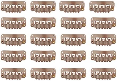 20pcs Stainless Steel U-Shape Snap Clips for Hair Extensions, Wigs, and Hairpieces - Wig Accessories and Combs (Light Brown) by FeiHong