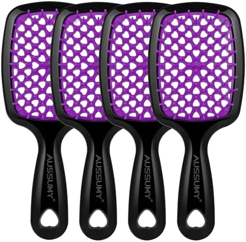 4 Pack Vented Detangling Hair Brush - Detangler Hairbrush with Soft Bristles for Effortless Tangle Free - Ideal for Wet Dry or Curly Damaged Hair for Women Men Kids by Aussumy