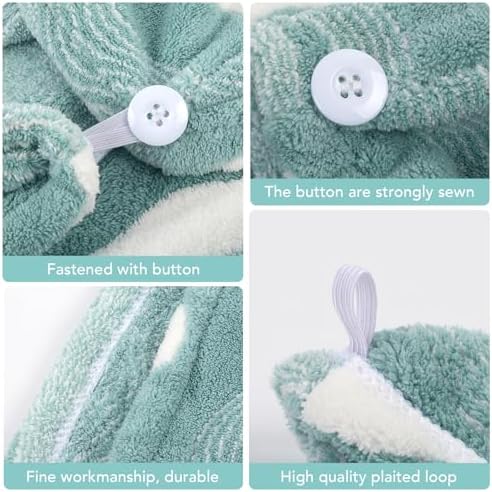 SINLAND Hair Drying Cap Hair Towel for Women 3 Pack Green - Image 4