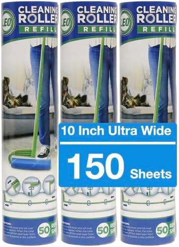 Leo 10-Inch Wide Lint Roller Refills, 3 Rolls with 50 Sheets Each (150 Sheets Total), Extra Sticky Pet Hair Remover for Carpet & Furniture by Leo