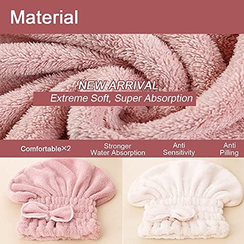 Jseng 2PC Microfiber Hair Drying Caps, Extrame Soft & Ultra Absorbent, Fast Drying Hair Turban Wrap Towels Thick Fluffy Shower Cap for Women - Image 5