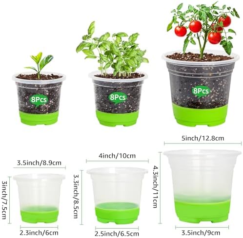 MIXC Thickened Clear Nursery Pots with Silicone Base for Easy Transplant 24 Packs 5/4/3.5 Inch, Variety Pack Plant Pot Reusable Seedling Pots for Vegetable Propagation, Root Cutting, Seed Starting - Image 2