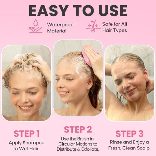 RELAXXO Scalp Massager Hair Growth – Exfoliator & Hair Scrubber for Scalp, Soft Bristles for Dandruff & Soothing Comfort, Shampoo Brush, Wet & Dry Use, Pink - Image 5