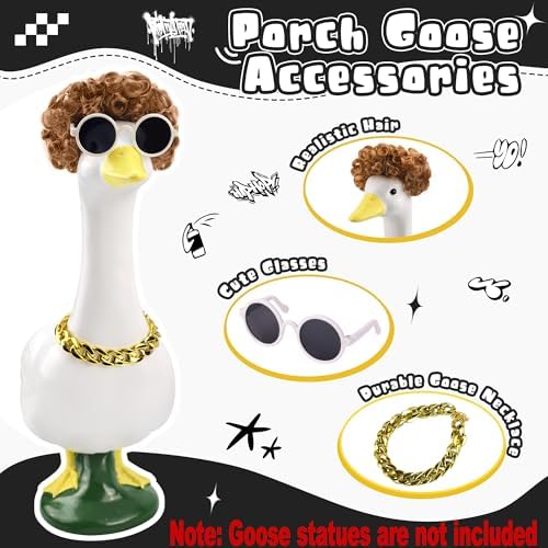 Halloween 80s 90s Retro Porch Goose Wig with Sunglasses, Hair Clips - Image 4