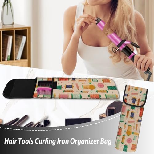 ZOUTAIRONG Heat Resistant Neoprene Curling Iron Holder Cover Bag Portable Flat Iron Holder 15.5 x 5 inch Hair Straightener Storage Pouch for Travel Gym Home Line Print - Image 2
