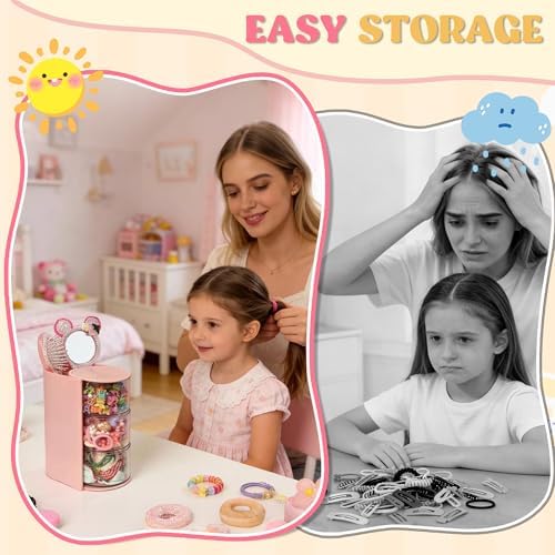 Azurphoric Hair Accessories Organizer with Hair Brush Holder(Pink, 3-Layer) - Image 5