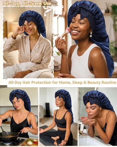 AWAYTR Long Satin Bonnet for Braids - Double Layer Hair Bonnet for Sleeping - Image 5
