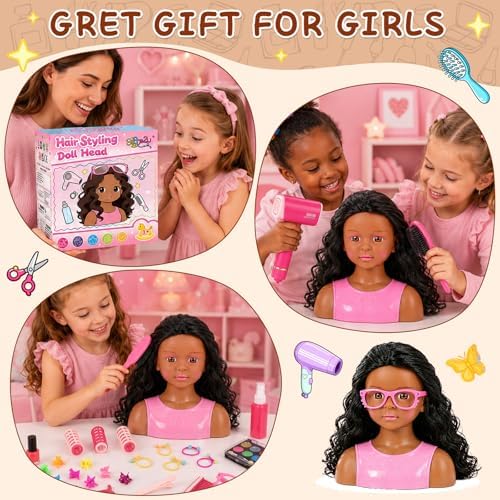 Doll Head for Hair Styling Makeup Kids, Pretend Play Salon Toys for Girls - Image 5