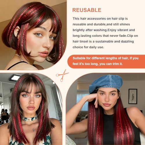 Leuceiy Hair Tinsel Clip in,Hair Accessories Tinsel Hair Extensions for Girls Pack of 6 Pcs 20 Inch,Fairy Hair Tinsel Kit,Heat Resistant New Years Festival Party - Image 4