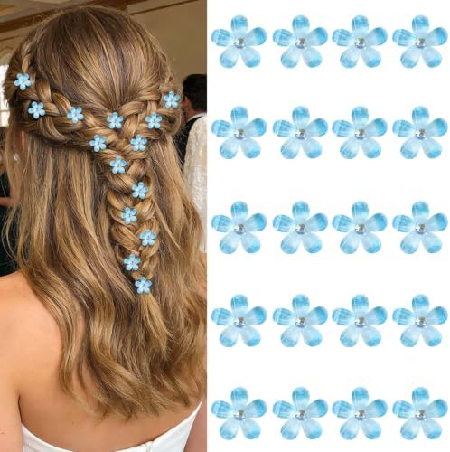 YISSION 20Pcs Mini Ombre Blue Flower Hair Clips Crystal Women Girls Wedding by YISSION
